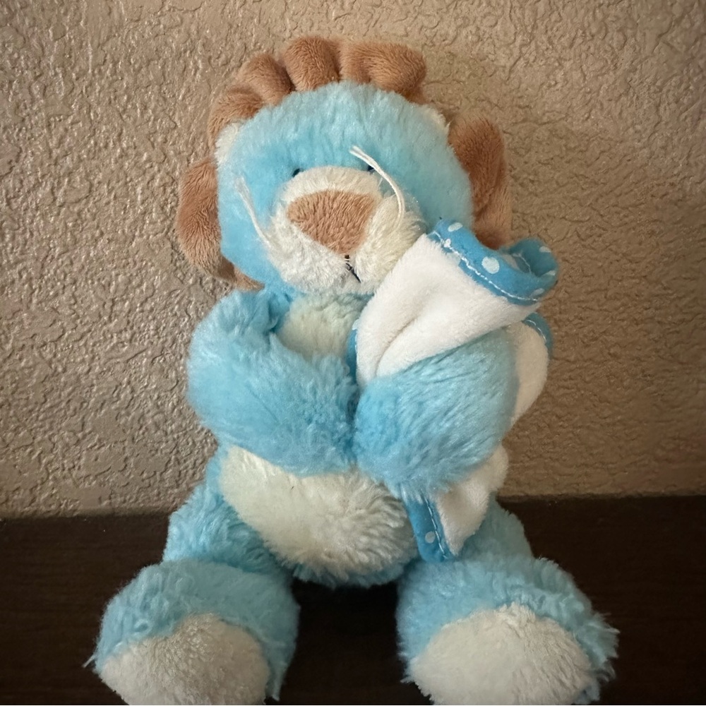 Baby GANZ blue lion stuffed plush lovey with blanket